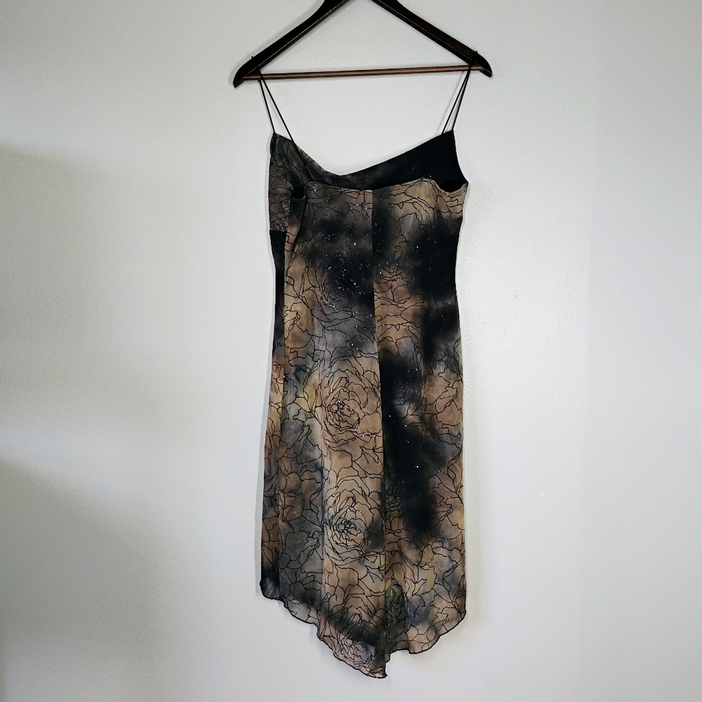 Y2K M Studio Cowl Neck Dress Fairy Grunge Floral Glittery Brown Black Size Med - Picture 4 of 13